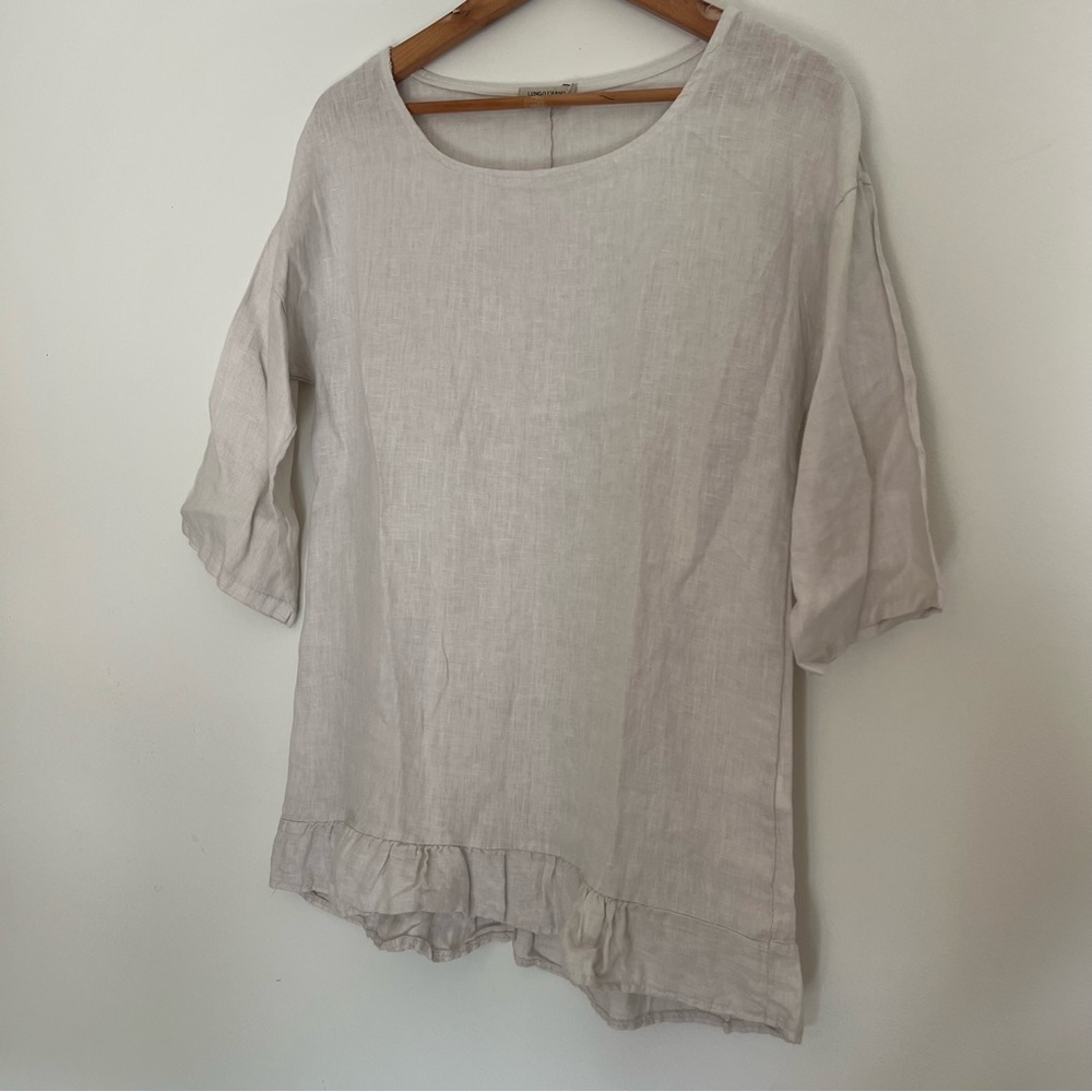 Lungo L’Arno Made in Italy Beige Linen Top Women’s Size Medium - Picture 2 of 9